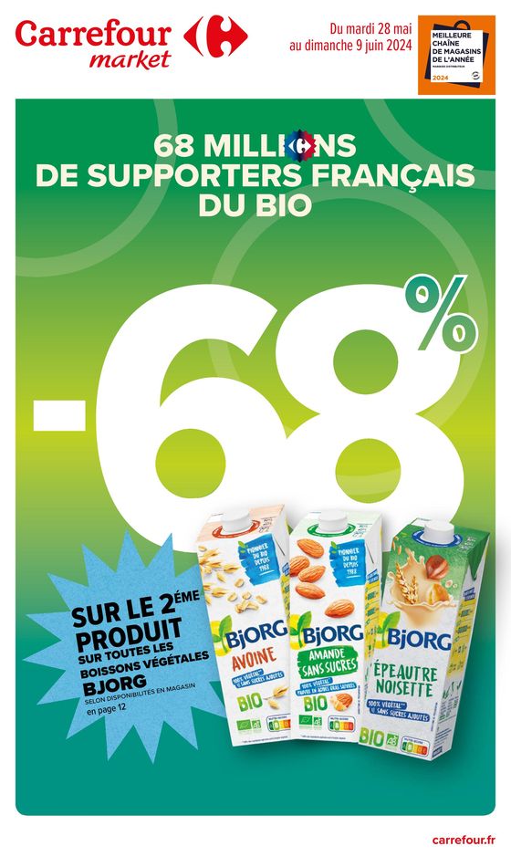 Catalogue Carrefour Market à Quiévrechain | 68 MILLIONS DE SUPPORTERS FRANÇAIS DU BIO | 28/05/2024 - 09/06/2024