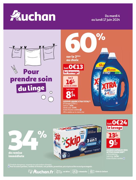 Catalogue Auchan Hypermarché à Auxerre | Tout pour prendre soin du linge ! | 04/06/2024 - 17/06/2024