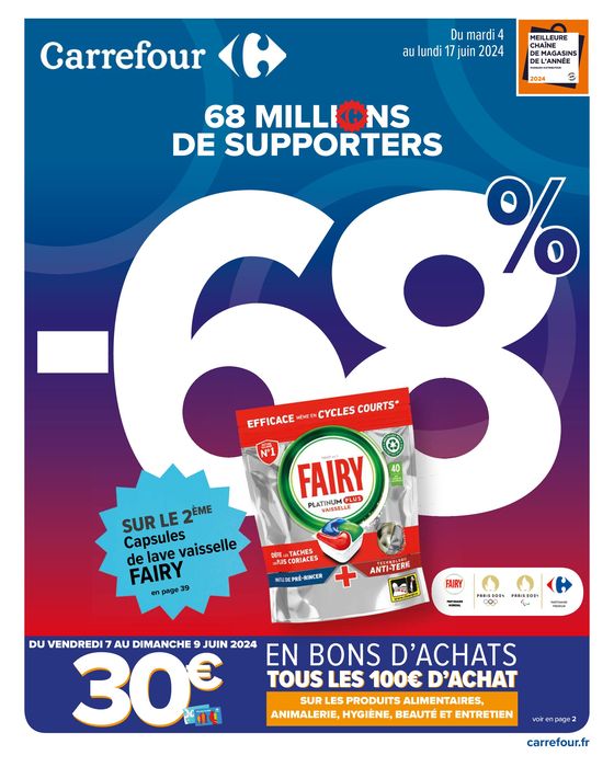 Catalogue Carrefour à Perpignan | 68 MILLIONS DE SUPPORTERS - 68% | 04/06/2024 - 17/06/2024