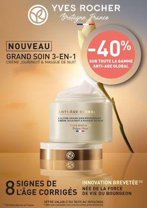 Promos de Beauté à Querqueville | '-40% SUR TOUTE LA GAMME ANTI-AGE GLOBAL sur Yves Rocher | 03/06/2024 - 30/06/2024