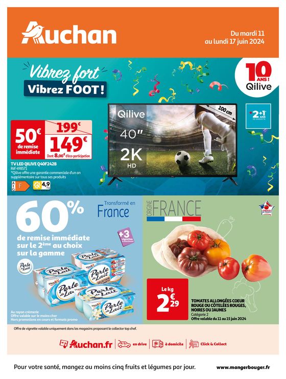Catalogue Auchan Hypermarché à Sète | Les fruits et légumes frais c'est jamais trop ! | 11/06/2024 - 17/06/2024
