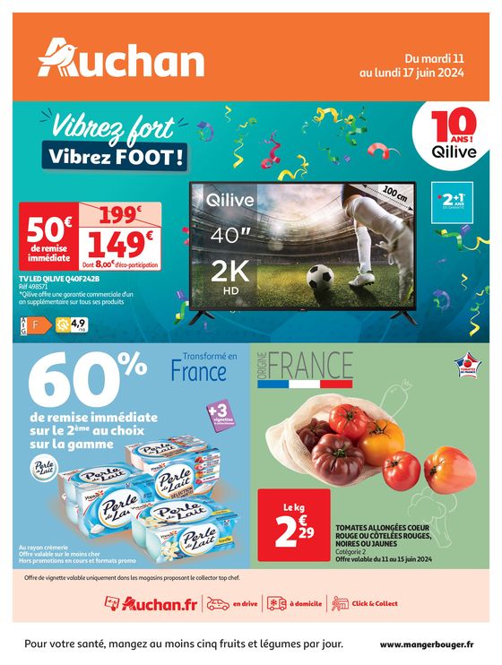 Catalogue Auchan Hypermarché à Tours | Les fruits et légumes frais c'est jamais trop ! | 11/06/2024 - 17/06/2024