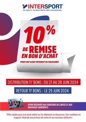 Promos de Sport à Gex | 10% de remise en bon d'achat sur Intersport | 21/06/2024 - 29/06/2024
