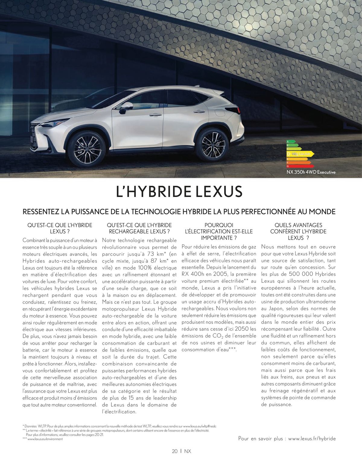 Catalogue Lexus NX 350h HYBRIDE NX 450h+ HYBRIDE RECHARGEABLE, page 00020