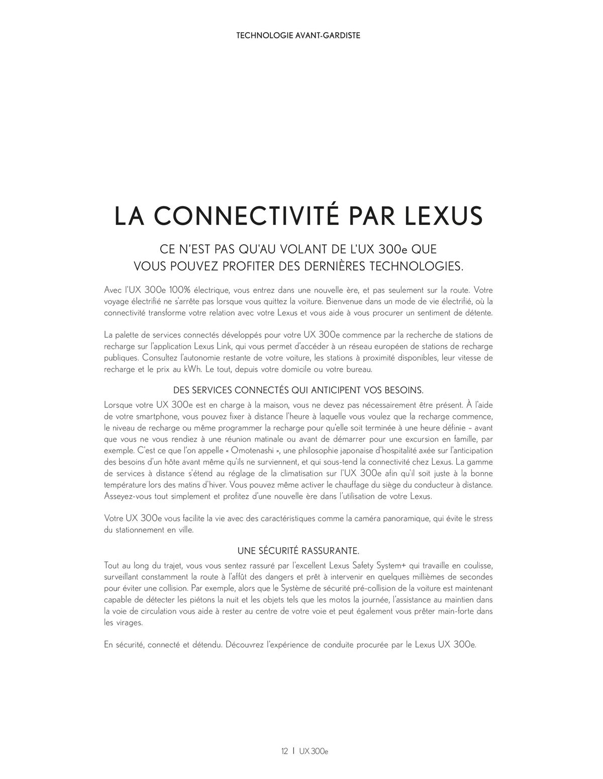 Catalogue Lexus NOUVEL UX 300e 100 % ÉLECTRIQUE, page 00012