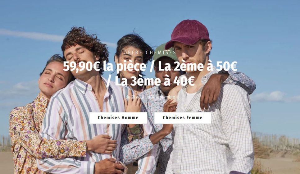 OFFRE CHEMISES 59,90€ la pièce / La 2ème à 50€ / La 3ème à 40€