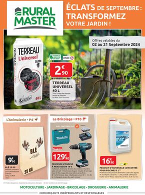 Promos de Jardineries et Animaleries à Villemandeur | ÉCLATS DE SEPTEMBRE : TRANSFORMEZ VOTRE JARDIN ! sur Rural Master | 02/09/2024 - 21/09/2024