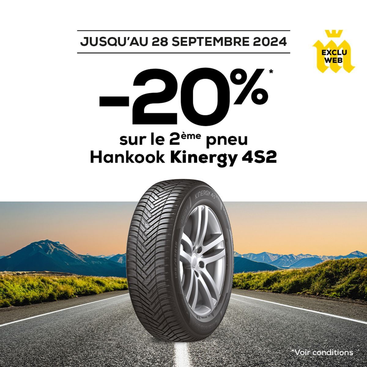 Catalogue Profitez de -20%* sur le 2ème pneu HANKOOK Kinergy 4S2, adapté à tous les temps et homologué Loi Montagne , page 00001