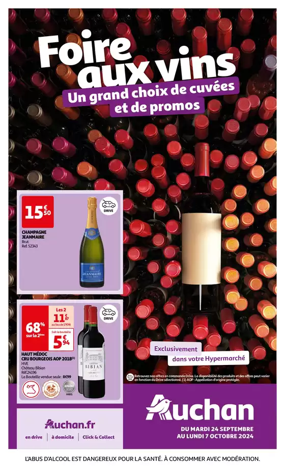 Catalogue Auchan Hypermarché à Tours | Foire au vins : Un grand choix de cuvées | 24/09/2024 - 07/10/2024