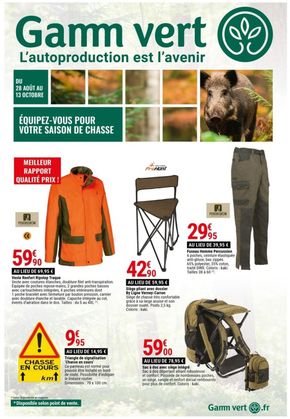 Promos de Jardineries et Animaleries à Meyzieu | Equipez-vous pour le votre saison de chasse sur Gamm vert | 09/09/2024 - 13/10/2024