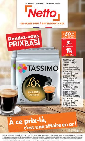 Promos de Discount Alimentaire à Lacanau | À ce prix-là, c’est une affaire en or ! sur Netto | 17/09/2024 - 23/09/2024