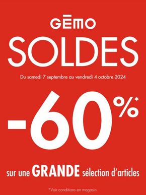 Catalogue Gémo à Lourdes | SOLDES jusqu'à -60 % sur une grande sélection d'articles | 11/09/2024 - 04/10/2024