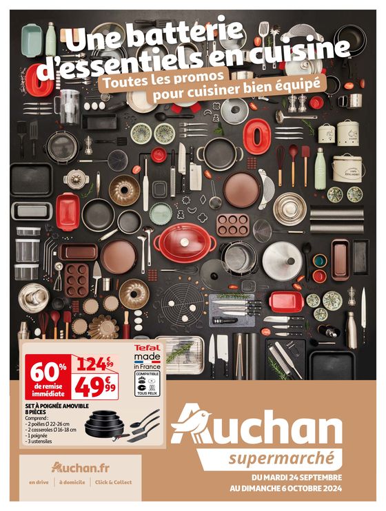 Catalogue Auchan Supermarché à Crest | Une batterie d'essentiels en cuisine | 24/09/2024 - 06/10/2024