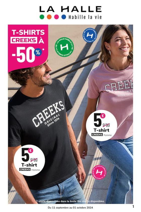 Catalogue La Halle à Libourne | T -SHIRT CREEKS à -50% | 19/09/2024 - 01/10/2024