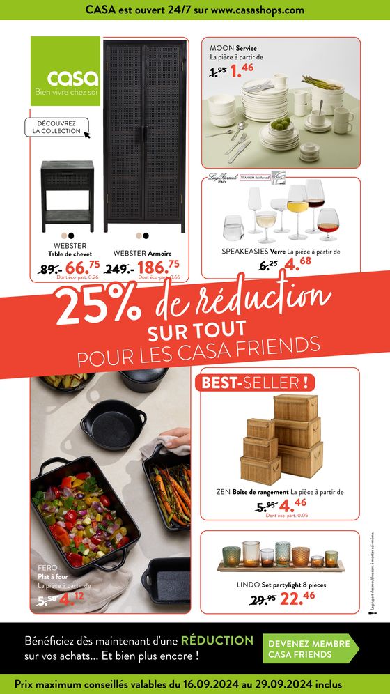 Catalogue Casa | 25% de réduction SUR TOUT POUR LES CASA FRIENDS | 20/09/2024 - 29/09/2024