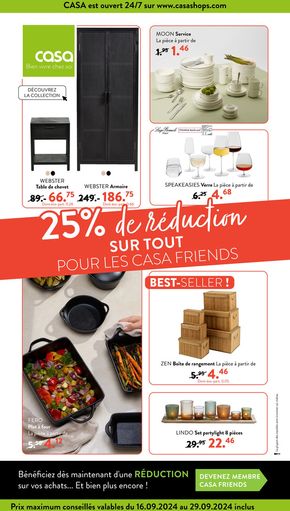 Promos de Meubles et Décoration à L'Isle-Adam | 25% de réduction SUR TOUT POUR LES CASA FRIENDS sur Casa | 20/09/2024 - 29/09/2024