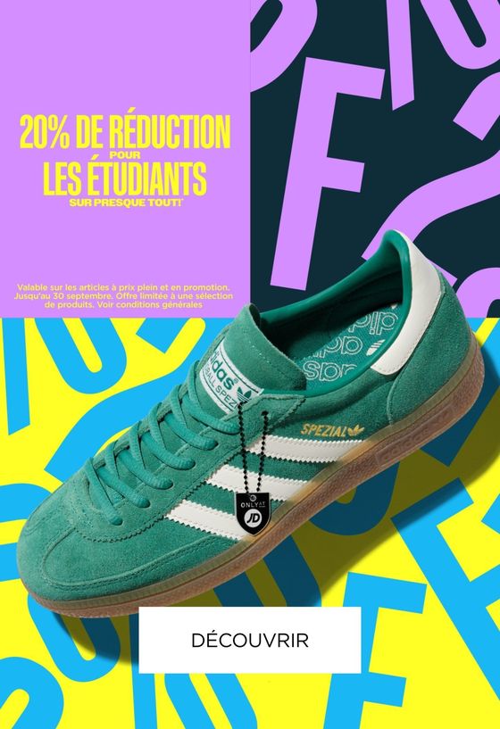 Catalogue JD Sports à Levallois-Perret | 20% De Réduction Pour Les Étudiants | 20/09/2024 - 30/09/2024