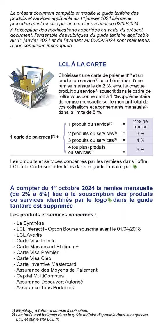 Catalogue LCL à Maulan | Guide tarifaire des produits et services | 01/10/2024 - 31/12/2024