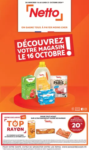 Promos de Discount Alimentaire à Rouillac (Charente) | NOUVEAUX POINTS DE VENTE sur Netto | 16/10/2024 - 21/10/2024