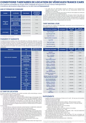 Promos de Auto et Moto à Arras | CONDITIONS TARIFAIRES DE LOCATION DE VÉHICULES FRANCE CARS sur France Cars | 14/10/2024 - 31/12/2024