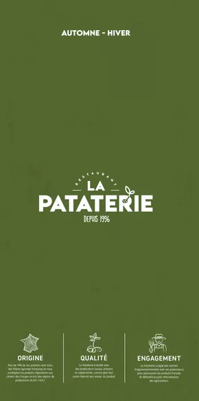 Promos de Restaurants à Doué-la-Fontaine | Automne - Hiver 2024 sur La Pataterie | 16/10/2024 - 20/03/2025