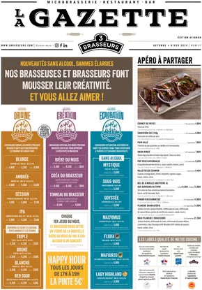 Promos de Restaurants à Les Angles (Gard) | Automne - Hiver 2024 Gazette Avignon sur Les 3 brasseurs | 17/10/2024 - 20/03/2025