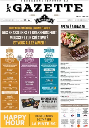 Promos de Restaurants à Dunkerque | Automne - Hiver 2024 Gazette Dunkerque sur Les 3 brasseurs | 17/10/2024 - 20/03/2025