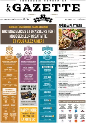 Promos de Restaurants à Bourg-Achard | Automne - Hiver 2024 Gazette Grand Quevilly sur Les 3 brasseurs | 17/10/2024 - 20/03/2025