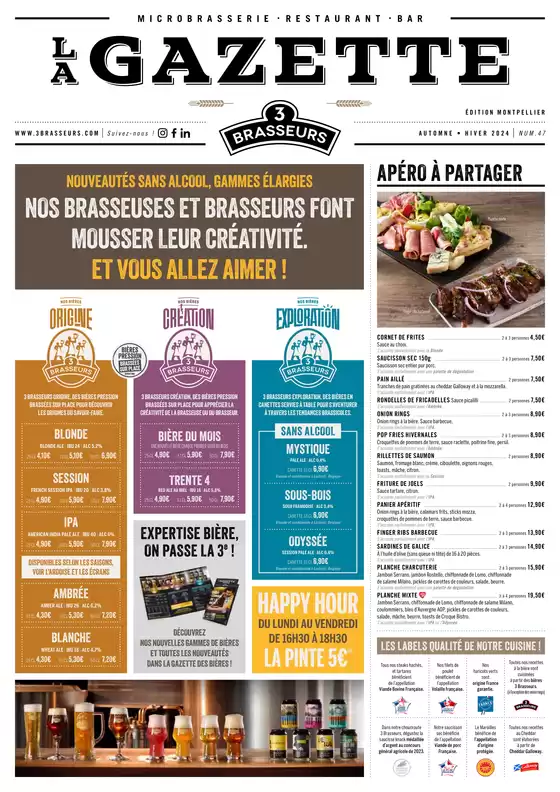 Catalogue Les 3 brasseurs à Montpellier | Automne - Hiver 2024 Gazette Montpellier | 17/10/2024 - 20/03/2025