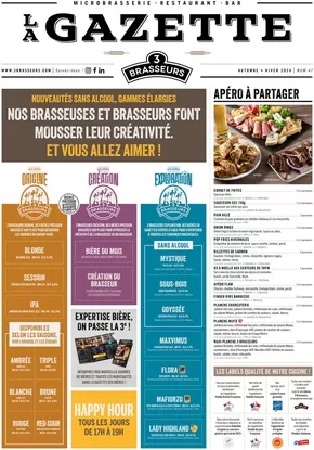 Promos de Restaurants à Nantes | Automne - Hiver 2024 sur Les 3 brasseurs | 17/10/2024 - 20/03/2025