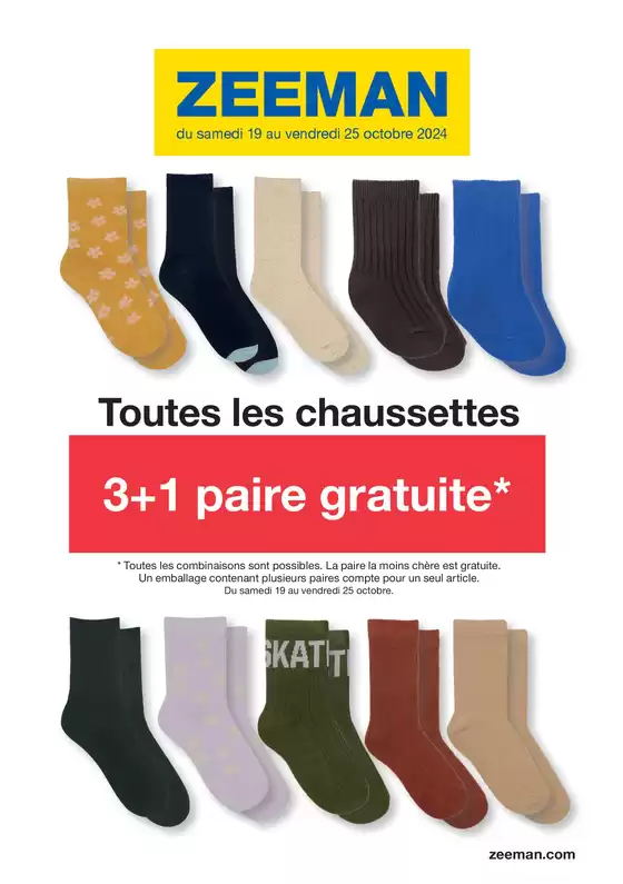 Toutes les chaussettes 3+1 paire gratuite