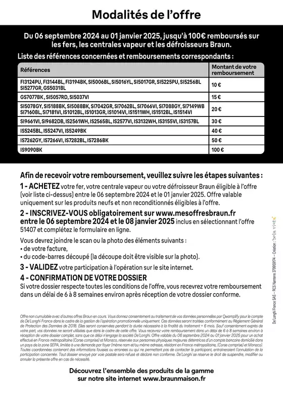 Catalogue PRO&Cie à Laon | Jusqu'à 100€ remboursés sur les fers, les centrales vapeur et les défroisseurs Braun | 23/10/2024 - 01/01/2025