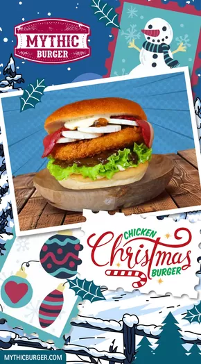 Promos de Restaurants à Béziers | Chicken Christmas Burger sur Mythic Burger | 05/11/2024 - 02/01/2025