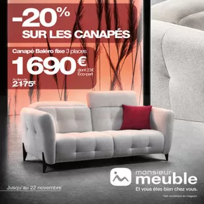 Promos de Meubles et Décoration à Aubagne | Jusqu'au 22 novembre : c'est le mois du canapé sur monsieur meuble | 08/11/2024 - 22/11/2024