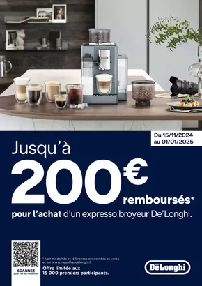 Promos de Multimédia et Electroménager à Cholet | DELONGHI VOUS REMBOURSE JUSQU'A 200€ sur Copra | 15/11/2024 - 01/01/2025