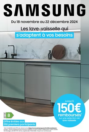 Promos de Multimédia et Electroménager à Vitrolles (Bouches du Rhône) | Samsung : jusqu'à 150€ remboursés sur une sélection de lave-vaisselle sur Boulanger | 18/11/2024 - 22/12/2024