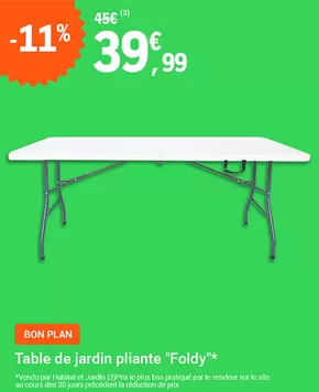 Promos de Jardineries et Animaleries | Table de jardin pliante "Foldy" sur E.Leclerc Jardi | 20/11/2024 - 30/11/2024