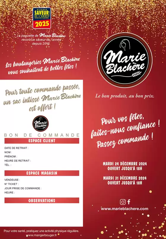 Catalogue Marie Blachère à Cannes | Pour les fêtes, passez commande ! | 27/11/2024 - 31/12/2024