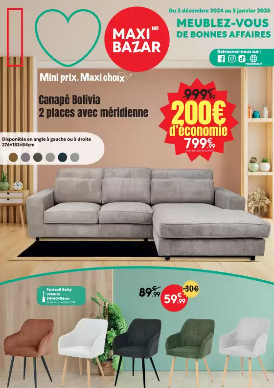 Catalogue Maxi Bazar à Toulon | Meublez-vous de bonnes affaires | 03/12/2024 - 05/01/2025