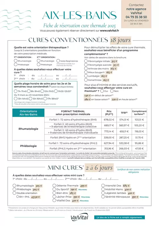 Fiche de réservation Aix-les-Bains 2025