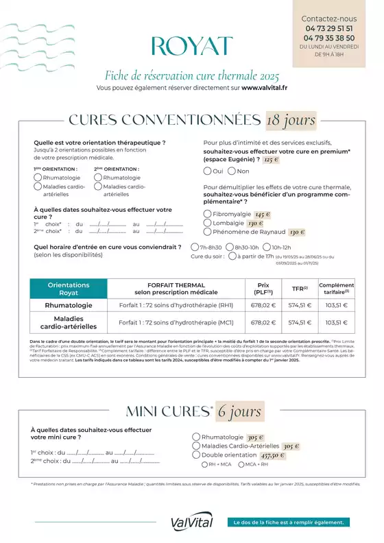 Fiche de réservation Royat 2025