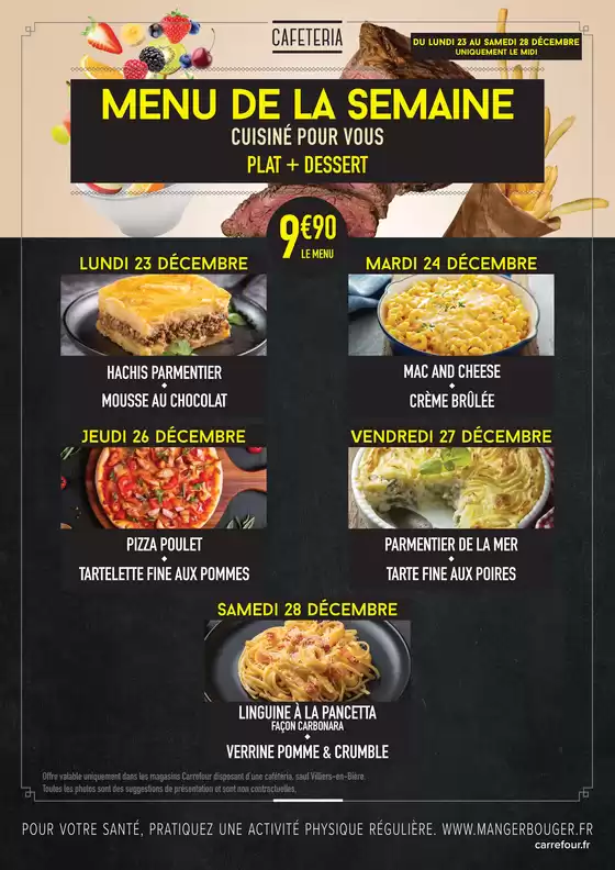 Catalogue Carrefour Contact à Villefranche-sur-Saône | MENUS CAFETERIA DU 23 AU 28 DÉCEMBRE 2024 | 23/12/2024 - 28/12/2024