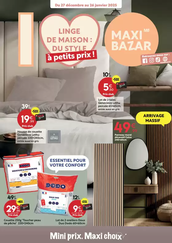 Catalogue Maxi Bazar à Villeurbanne | LINGE DE MAISON : DU STYLE à petits prix ! | 27/12/2024 - 26/01/2025