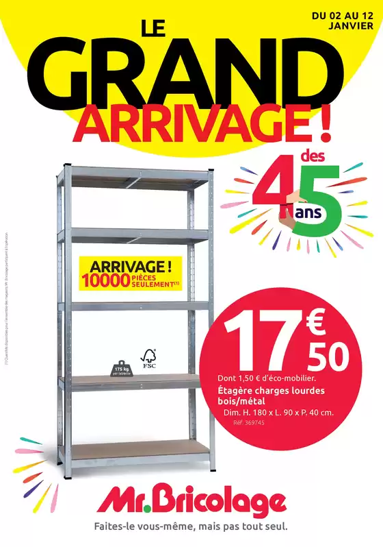 Catalogue Mr Bricolage à Villeurbanne | LE GRAND ARRRIVAGE DES 45 ANS | 03/01/2025 - 12/01/2025