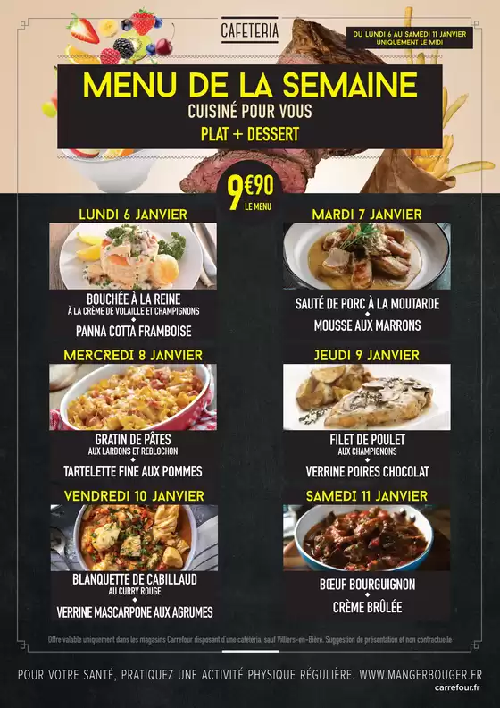 MENUS CAFETERIA DU 6 AU 11 JANVIER 2025