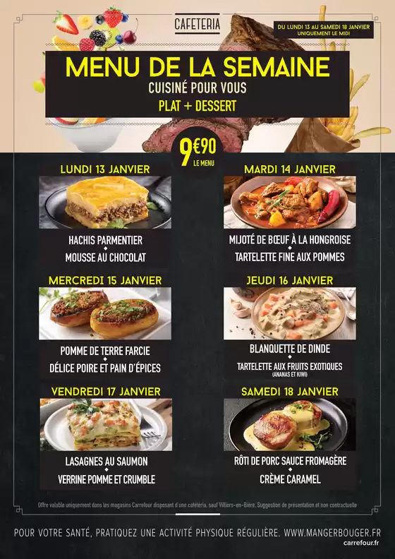 MENUS CAFETERIA DU 13 AU 18 JANVIER 2025