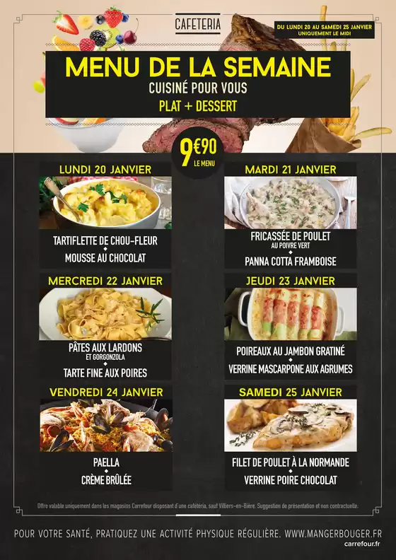 MENUS CAFETERIA DU 20 AU 25 JANVIER 2025