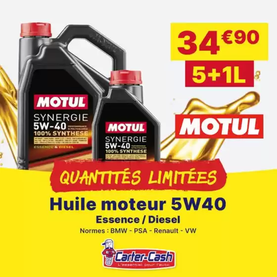 Catalogue Carter-Cash à Lille | Nouvel arrivage chez Carter-Cash : l'huile moteur MOTUL 5W40 à seulement 34,90€ en pack de 5+1L !  | 22/01/2025 - 04/02/2025