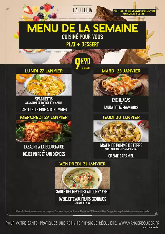 MENUS CAFETERIA DU 27 AU 31 JANVIER 2025