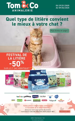 Promos de Jardineries et Animaleries à Lille | FESTIVAL DE LA LITIÈRE -50% sur Tom&Co | 24/01/2025 - 09/02/2025